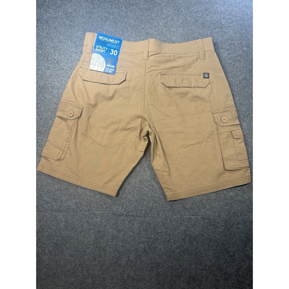 Monument Flex Tech Cargo Shorts Size 30 Cigar Khaki 9 Inch Inseam - Picture 9 of 9